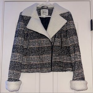 Plaid Jacket with Faux Fur Lined Collar
